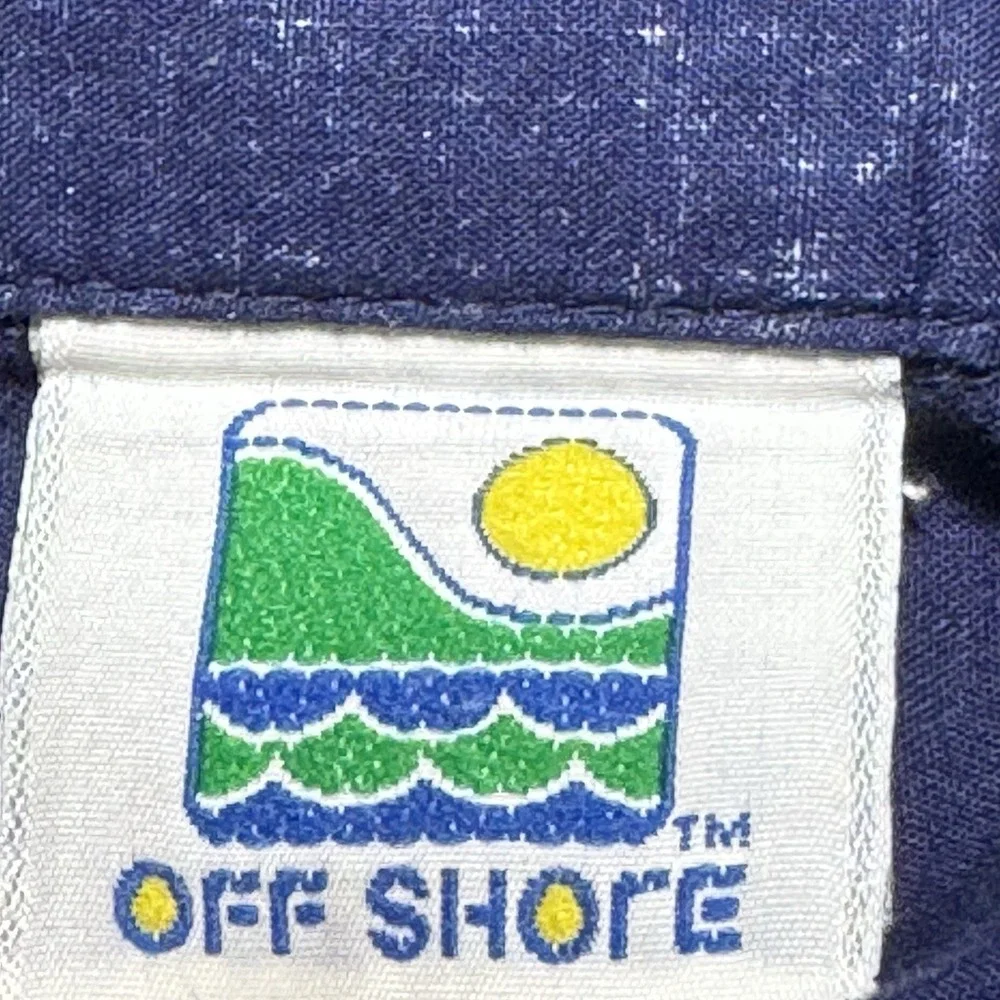 Vintage Off Shore Hawaiian Shirt Mens L Ivory Blue Floral Aloha